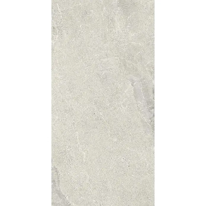 Feinsteinzeug in weißer Steinoptik 60x90, 20 mm, rutschhemmend -  - Hellgraue Stein- oder Feinsteinzeugfliese mit feiner weißer Maserung und gesprenkelter Textur für Boden oder Wand.