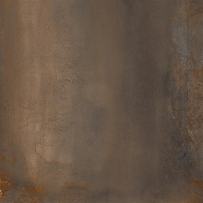 Feinsteinzeug in Corten-oxidierter Metalloptik 60x120 - Ital. Fliesen -  - Dunkelbraune strukturierte Fliese mit rostigem Metalleffekt.