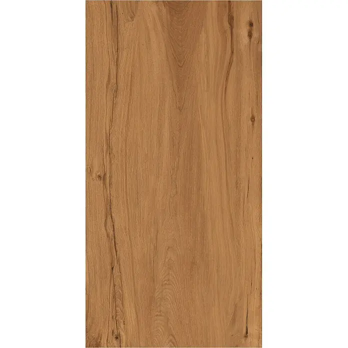 Feinsteinzeug in roher Nussbaumholzoptik 60x120 - Italienische Fliesen -  - Helles Holzpaneel mit natürlicher Maserung, Astlöchern und Rissen.