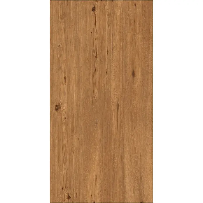 Feinsteinzeug in roher Nussbaumholzoptik 60x120 - Italienische Fliesen -  - Helle braune Holzplatte mit deutlicher Maserung und Ästen, geeignet für Möbel oder Fußböden.