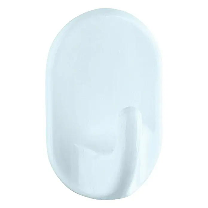 Wenko Klebehaken - Oval, 3 Stk., Weiß - Nahaufnahme eines weißen, selbstklebenden Hakens für die Wandmontage, ideal zur Organisation von Gegenständen.