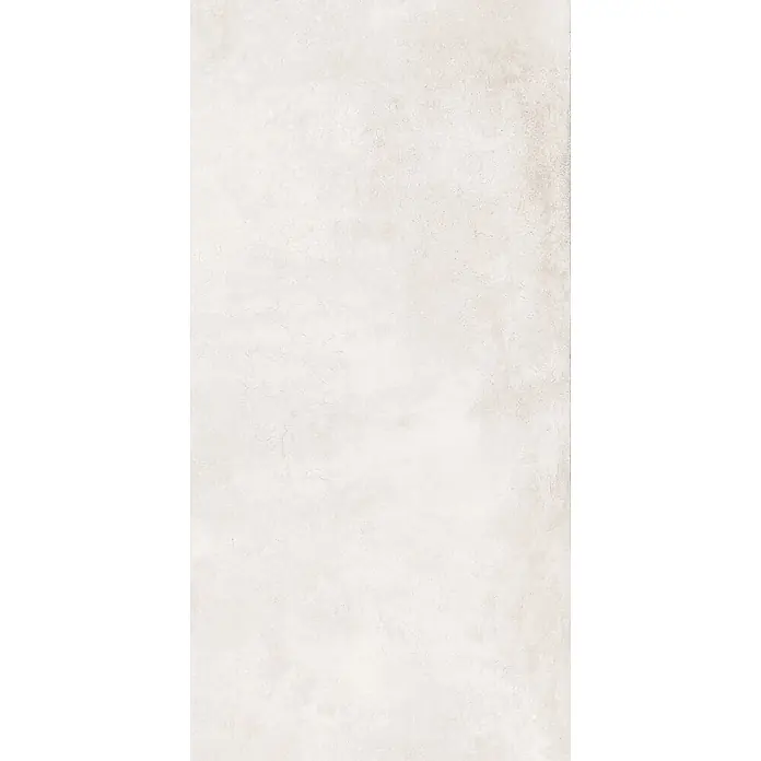 Feinsteinzeug in gewachster weißer Betonoptik 60x120 - Italienische Fliesen -  - Helle, cremeweiße Texturoberfläche mit subtilem Beton- oder Stein-Finish und feinen Rissen.