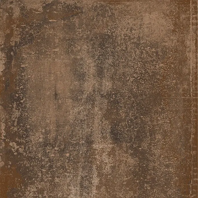 Feinsteinzeug in Corten-oxidierter Metalloptik 60x60 - Italienische Fliesen -  - Braune Fliese mit rustikaler, verwitterter Metallstruktur.