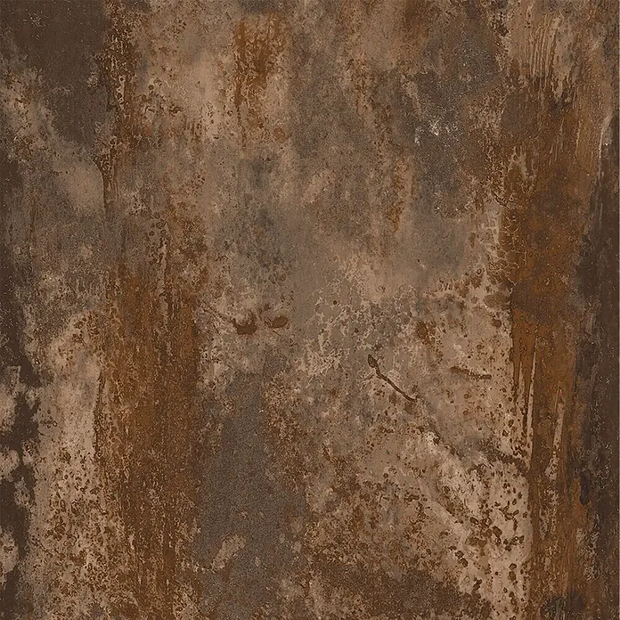 Feinsteinzeug in Corten-oxidierter Metalloptik 60x120 - Ital. Fliesen -  - Rustikale, strukturierte Oberfläche mit marmorierten Rost-, Braun- und Grautönen, wie gealtertes Metall oder verwitterter Beton.
