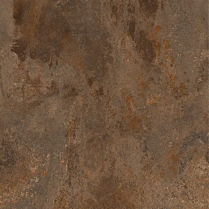 Feinsteinzeug in Corten-oxidierter Metalloptik 60x60 - Italienische Fliesen -  - Strukturierte Oberfläche in Dunkelbraun und Rostrot, wie verrostetes Metall oder Altbeton, für Industriefliesen.