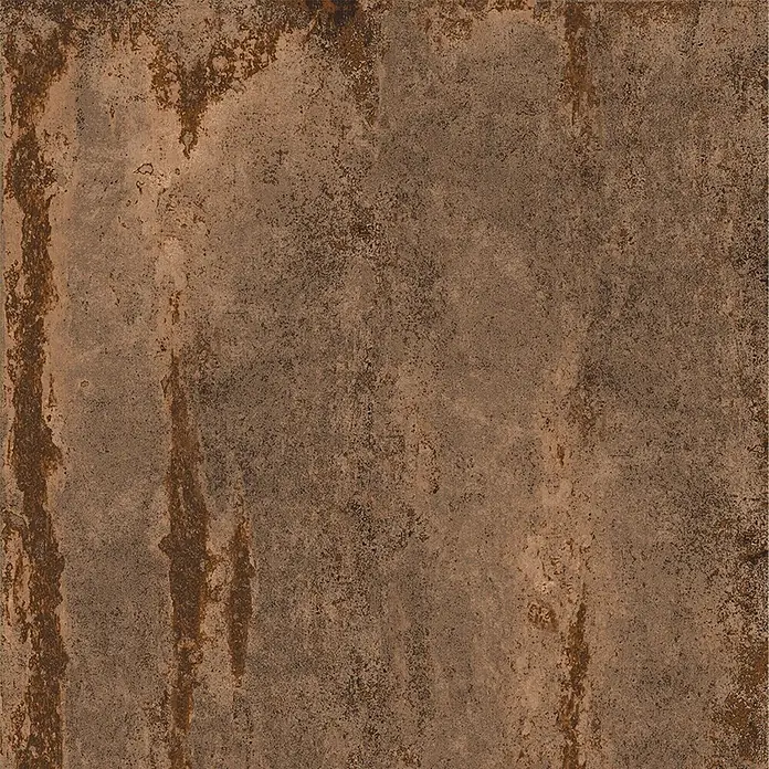 Feinsteinzeug in Corten-oxidierter Metalloptik 60x60 - Italienische Fliesen -  - Rustikale, verwitterte Keramikfliese in erdigen Braun- und Grautönen mit Rostspuren.
