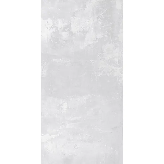 Feinsteinzeug in industrieller weißer Betonoptik 60x120 - Ital. Fliesen -  - Hellgraue, texturierte Oberfläche mit einer verwitterten, putzartigen Optik.