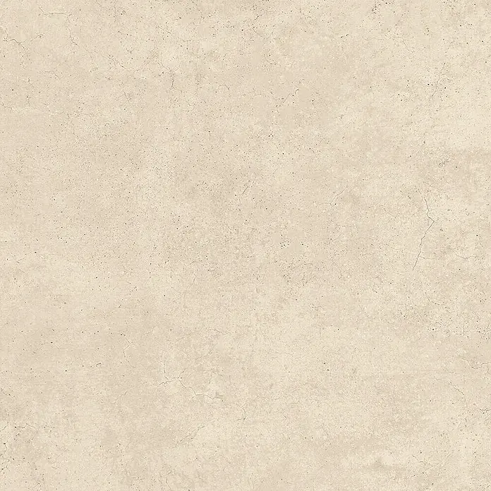 Feinsteinzeug in gewachster elfenbeinfarbener Betonoptik 80x80 -  - Helle beige Texturfläche mit matter Oberfläche, die gealtertem Beton oder Stein ähnelt, mit feinen Rissen und Sprenkeln.