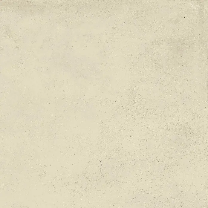Feinsteinzeug in gewachster elfenbeinfarbener Betonoptik 60x60 -  - Hellbeige strukturierte Beton- oder Steinoberfläche mit feinen Rissen, geeignet für Böden oder Wände.