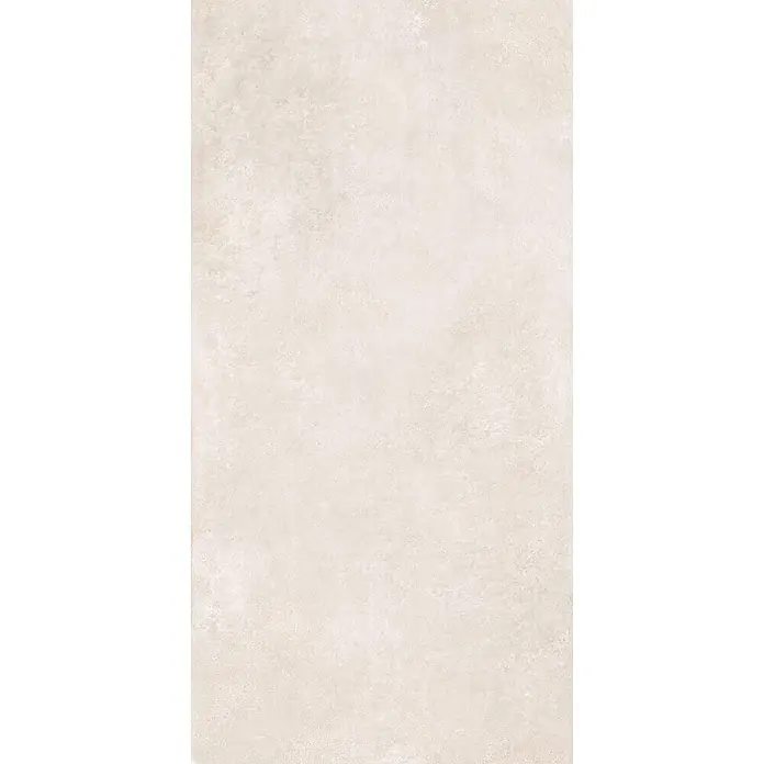 Feinsteinzeug in moderner elfenbeinfarbener Betonoptik 60x120 -  - Helle beige strukturierte Fliese mit dezentem, meliertem Muster.