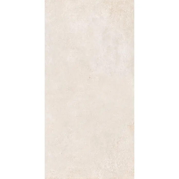 Feinsteinzeug in moderner elfenbeinfarbener Betonoptik 60x120 -  - Helle beigefarbene strukturierte Oberfläche mit subtilem, abgenutztem Aussehen, ähnlich Stein oder Beton.
