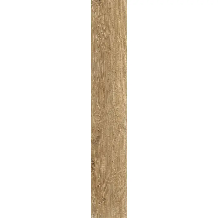 Feinsteinzeug in honigfarbener Holzoptik 20x120 - Italienische Fliesen -  - Hellbraunes Holzbrett mit sichtbarer Maserung, geeignet für Boden- oder Wandverkleidung.