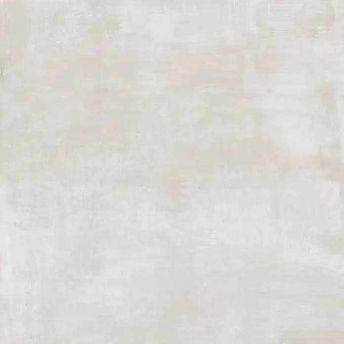 Feinsteinzeug in weißer gebürsteter Betonoptik 120x120 - Ital. Fliesen -  - Helle, beige texturierte Oberfläche mit gebürstetem Beton-Effekt.