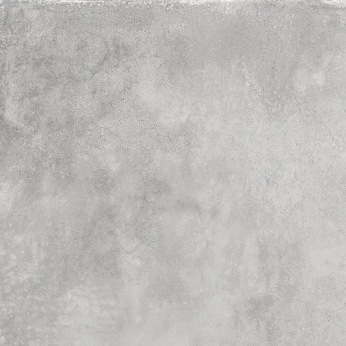 Feinsteinzeug in gewachster Rauch Betonoptik 80x80 - Italienische Fliesen -  - Hellgraue Betontextur mit feinen Rissen und unterschiedlichen Tönen.