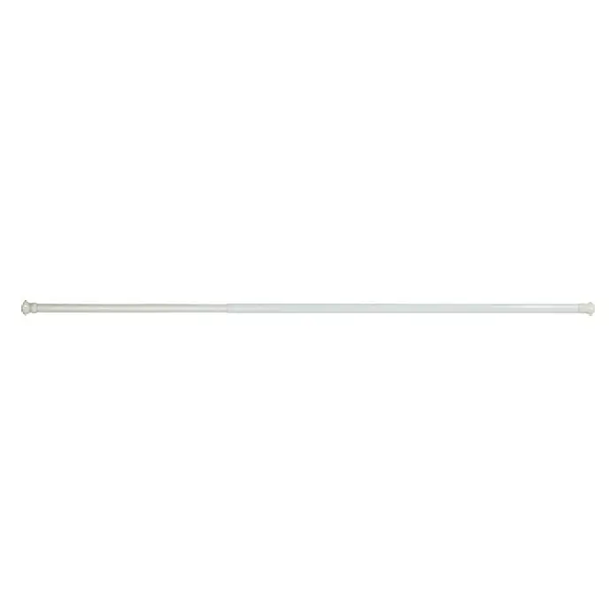 Venus Duschvorhangstange - 110 cm - 185 cm, Durchmesser: 28 mm, Weiß - Abgebildet ist eine weiße, ausziehbare Duschvorhangstange mit dekorativen Endstücken, die sich ideal für Badezimmer eignet.