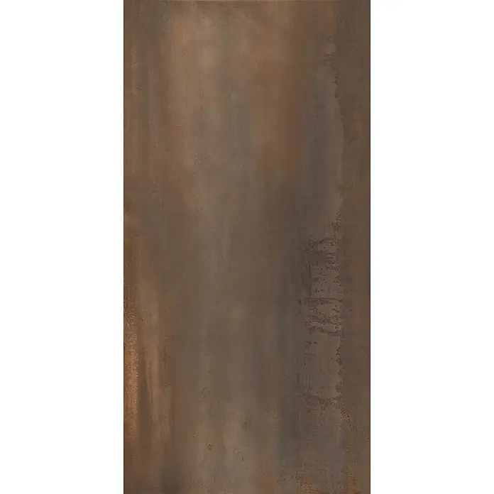 Feinsteinzeug in Corten-oxidierter Metalloptik 60x120 - Ital. Fliesen -  - Strukturierte Fliese mit Rostmetall-Effekt, in warmen Braun- und Dunkelbronze-Farben.