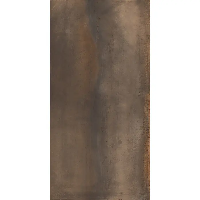Feinsteinzeug in Corten-oxidierter Metalloptik 60x120 - Ital. Fliesen -  - Industrielle Metalloptik-Fliese in Braun- und Grautönen mit Rostakzenten.