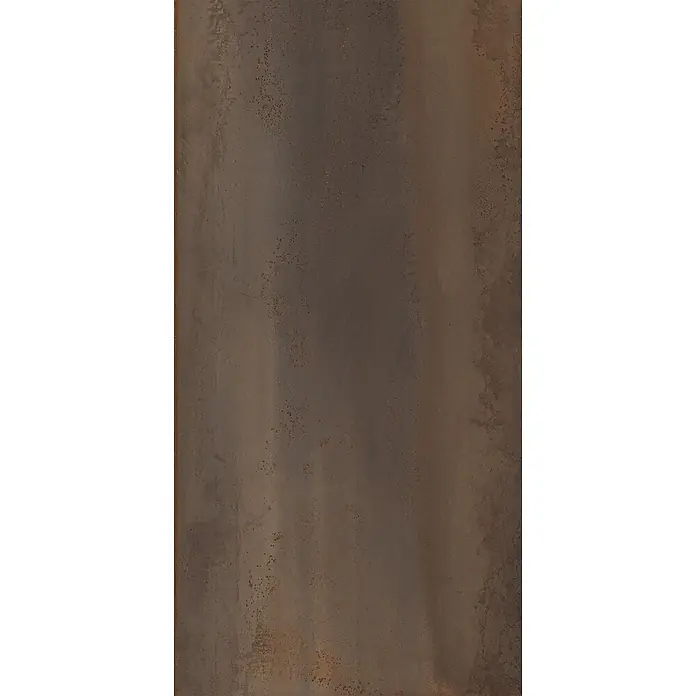 Feinsteinzeug in Corten-oxidierter Metalloptik 60x120 - Ital. Fliesen -  - Dunkelbraune, oxidierte Metalloberfläche mit verwitterter, strukturierter Optik.