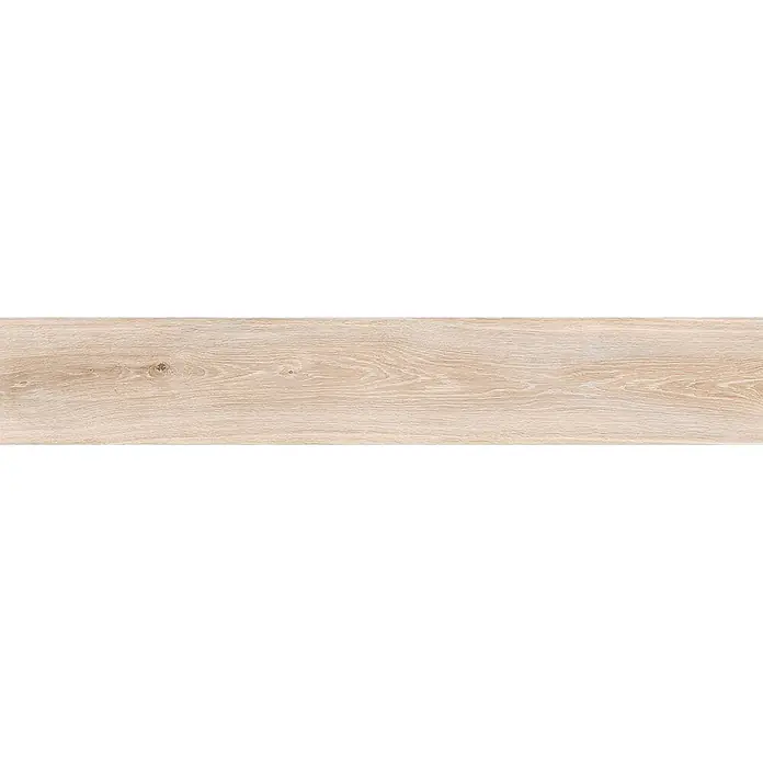 Feinsteinzeug in beiger Holzoptik 20x120, rutschhemmend - Ital. Fliesen -  - Helle Holztextur mit sichtbarer Maserung und kleinen Ästen.