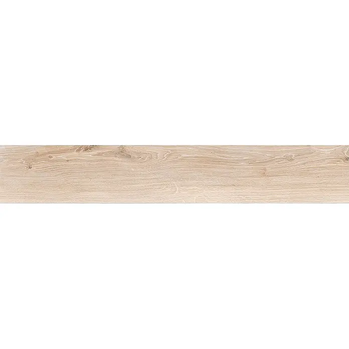 Feinsteinzeug in beiger Holzoptik 20x120, rutschhemmend - Ital. Fliesen -  - Helle Holzoptik-Diele mit natürlicher Maserung und dezenten Ästen.