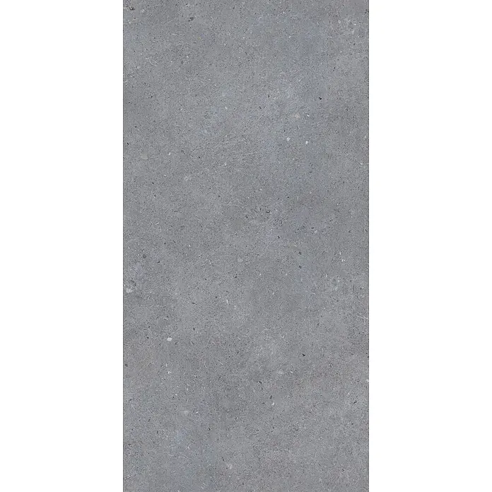 Feinsteinzeug in matter dunkelgrauer Betonoptik 60x120 - Ital. Fliesen -  - Graue gesprenkelte Steinoberfläche.