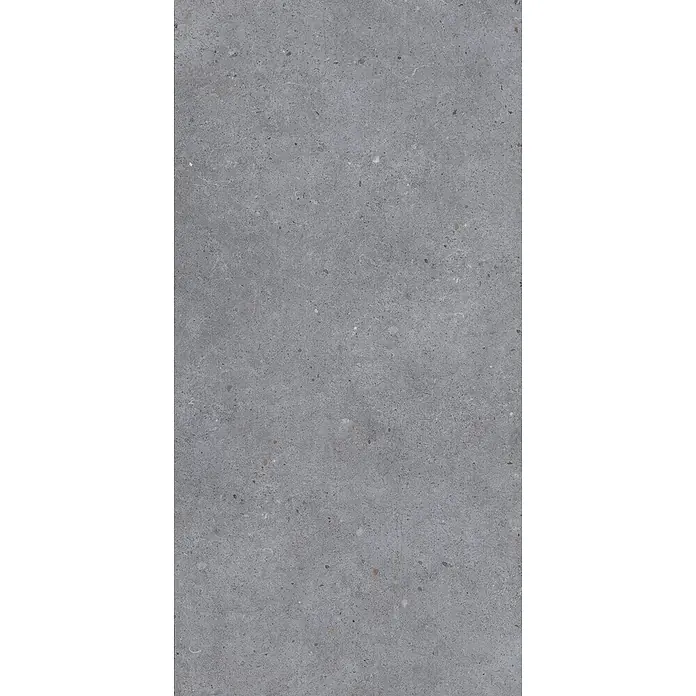 Feinsteinzeug in matter dunkelgrauer Betonoptik 60x120 - Ital. Fliesen -  - Raue graue Betontextur mit kleinen, mehrfarbigen Steinkörnern.