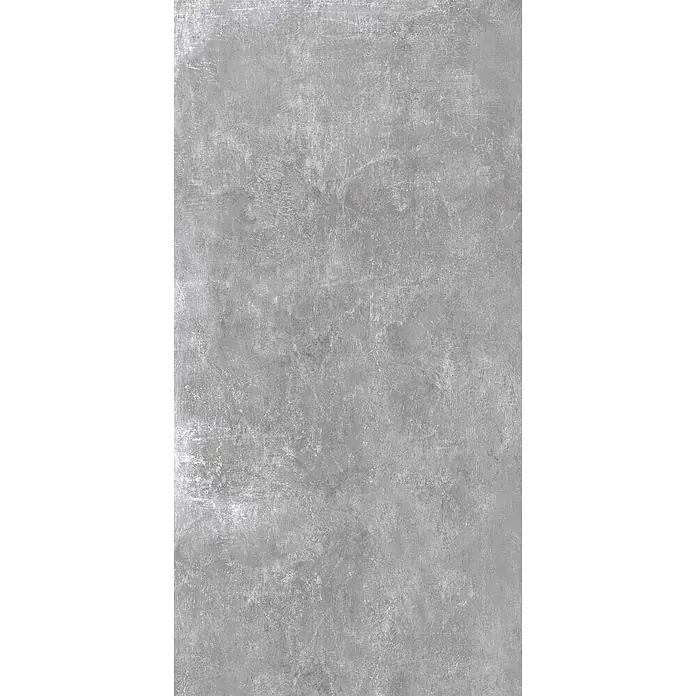 Feinsteinzeug in hellgrauer Harzoptik 60x120 - Italienische Fliesen -  - Strukturierte graue Oberfläche mit subtilen Kratzern und melierten Mustern, ähnlich abgenutztem Beton oder Metall.