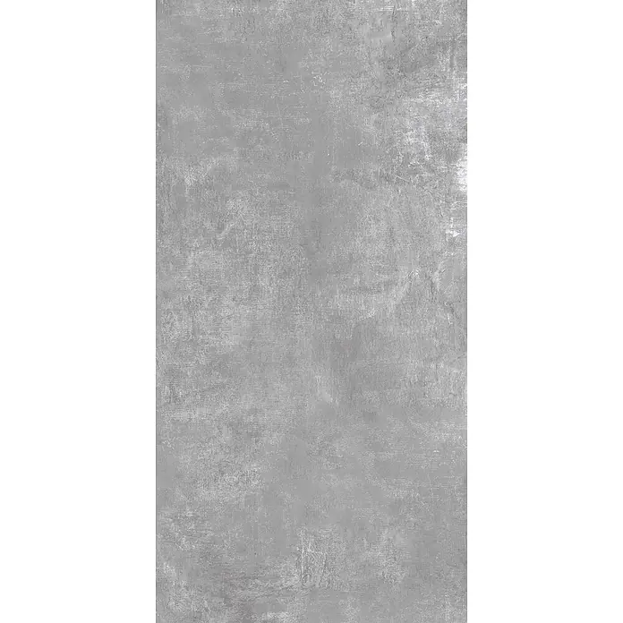 Feinsteinzeug in hellgrauer Harzoptik 60x120, rutschhemmend - Ital. Fliesen -  - Hellgraue, abgenutzte Beton- oder Putztextur mit feinen Pinselstrichen und Farbnuancen.