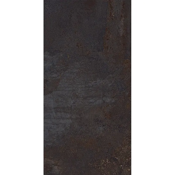 Feinsteinzeug in schwarzer Metalloptik 30x60 - Italienische Fliesen -  - Dunkle Fliese in Metalloptik mit Used-Textur und rostbraunen sowie tiefgrauen Farbnuancen.