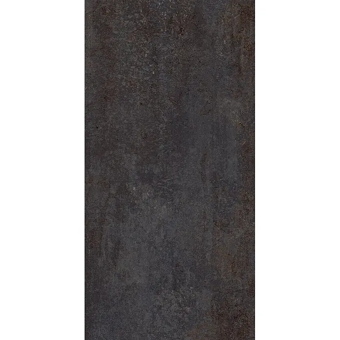 Feinsteinzeug in schwarzer Metalloptik 30x60 - Italienische Fliesen -  - Dunkelgraue, strukturierte Oberfläche mit subtilen rostbraunen Akzenten.