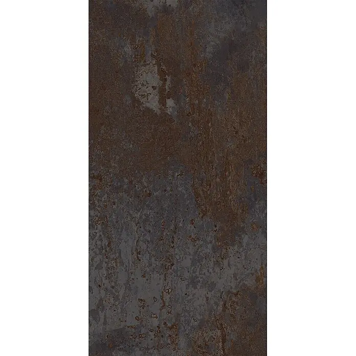Feinsteinzeug in schwarzer Metalloptik 30x60 - Italienische Fliesen -  - Verwitterte dunkelgraue und rostbraune Metalltextur.