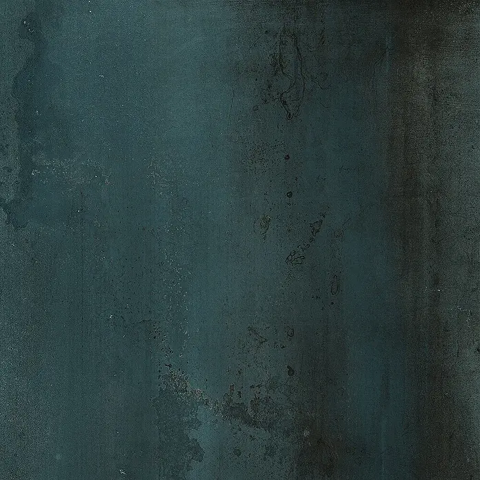 Feinsteinzeug in oxidierter grüner Metalloptik 60x60 - Italienische Fliesen -  - Dunkelpetrolfarbene, abgenutzte und texturierte Oberfläche mit gealtertem Metall-Look.