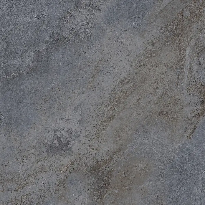 Feinsteinzeug in Steinoptik 60x60, 20 mm, rutschhemmend - Ital. Fliesen -  - Dunkelgraue Schiefertextur mit subtilen braunen Nuancen, geeignet für Boden- oder Wandverkleidung.