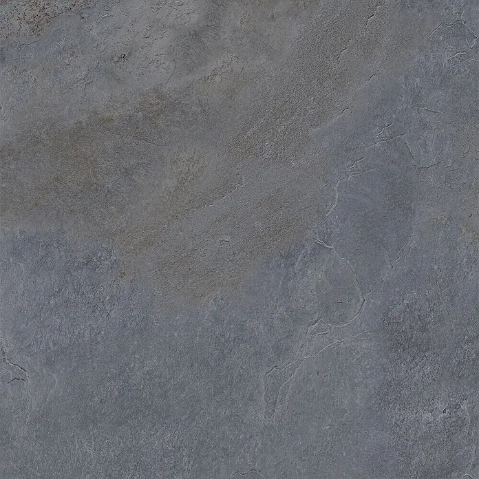 Feinsteinzeug in Steinoptik 60x60, 20 mm, rutschhemmend - Ital. Fliesen -  - Dunkelgraue, strukturierte Schieferfliese mit subtilen bräunlichen Nuancen.