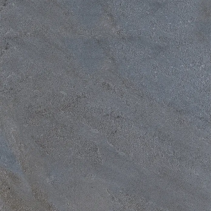 Feinsteinzeug in Steinoptik 60x60, 20 mm, rutschhemmend - Ital. Fliesen -  - Dunkelgraue, texturierte Steinoberfläche mit subtilen natürlichen Variationen.
