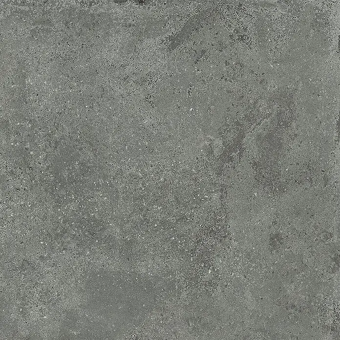 Feinsteinzeug in strukturierter grauer Betonoptik 80x80 - Ital. Fliesen -  - Dunkelgraue gesprenkelte Beton- oder Steinplatte mit strukturierter Oberfläche.