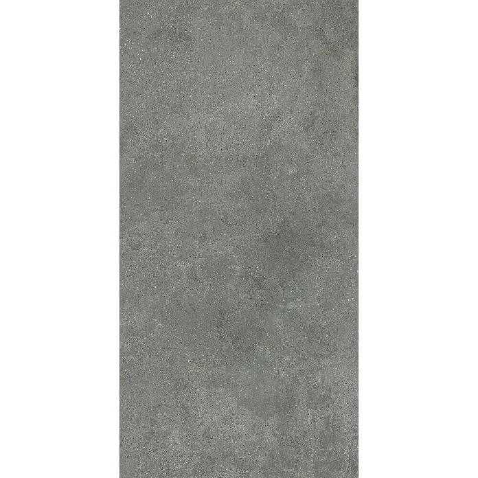 Feinsteinzeug-Fliese in strukturierter grauer Betonoptik 60x120 -  - Dunkelgraue, gesprenkelte, strukturierte Oberfläche, möglicherweise Beton- oder Terrazzofliese.
