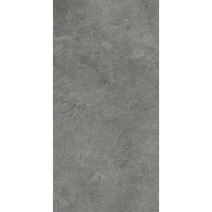 Feinsteinzeug-Fliese in strukturierter grauer Betonoptik 60x120 -  - Dunkelgraue, gesprenkelte Fliese in Steinoptik.