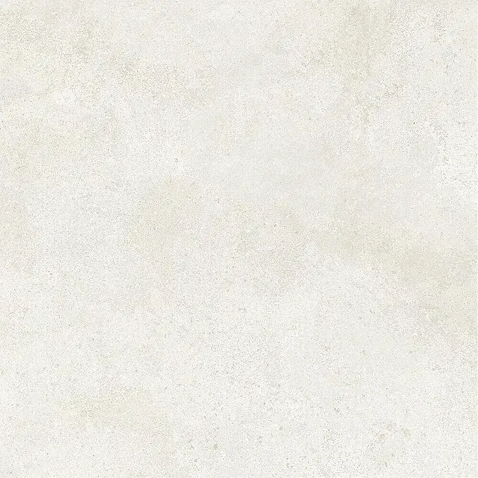 Feinsteinzeug in strukturierter weißer Betonoptik 60x60 - Ital. Fliesen -  - Helle beigefarbene Fliese in Betonoptik mit feiner Textur und leichten Sprenkeln.