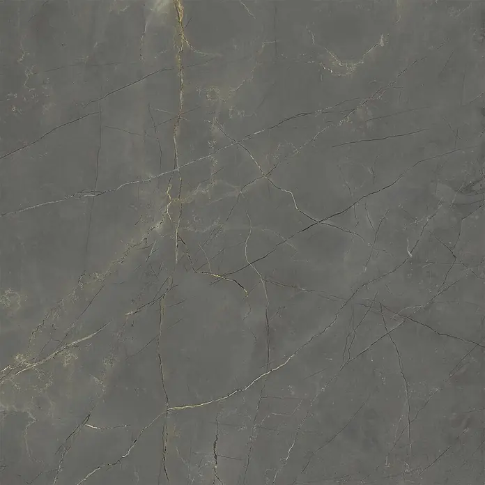 Feinsteinzeug in glänzender schwarzer Marmoroptik 60x120 - Ital. Fliesen -  - Dunkelgraue Marmorplatte mit natürlichen goldenen und weißen Adern.