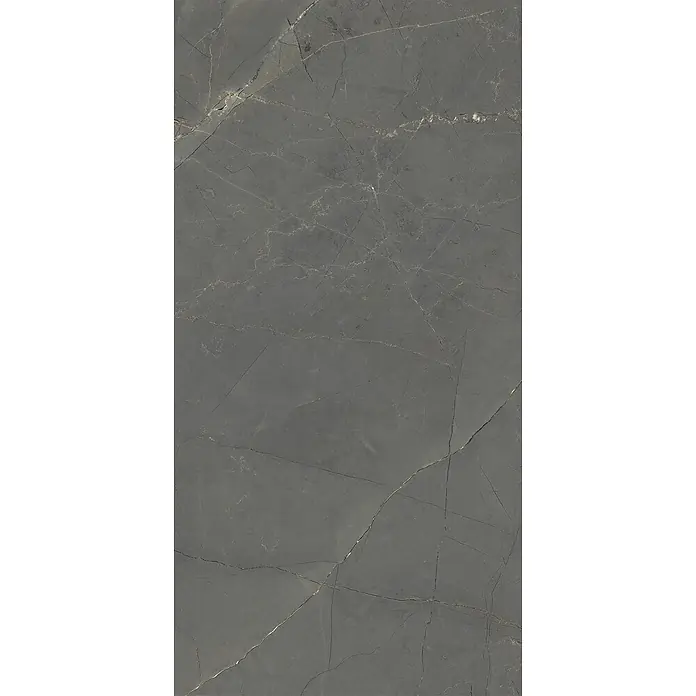 Feinsteinzeug in glänzender schwarzer Marmoroptik 60x120 - Ital. Fliesen -  - Dunkelgraue Fliese in Marmoroptik mit feinen, hellgrauen und goldenen Adern.