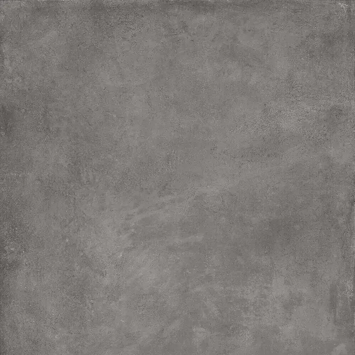 Feinsteinzeug in gewachster anthrazitfarbener Betonoptik 120x120 -  - Dunkelgraue Betonoberfläche mit einer verwitterten, strukturierten Oberfläche.