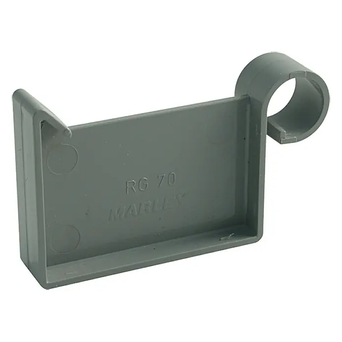 Marley Kastenrinnenendstück - Nennweite: 70 mm, Kunststoff, Grau - Grauer RG 70 Marley-Rohrhalter zur Befestigung von Rohren, mit stabilem Clip für sicheren Halt und einfache Installation.