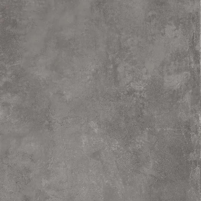 Feinsteinzeug in gewachster anthrazitfarbener Betonoptik 120x120 -  - Texturierte dunkelgraue Betonoptik-Fliese mit subtilen Variationen und feinen Rissen.