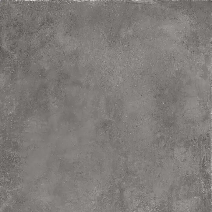 Feinsteinzeug in gewachster anthrazitfarbener Betonoptik 120x120 -  - Abgenutzte graue Betontextur mit feinen Rissen und Variationen.