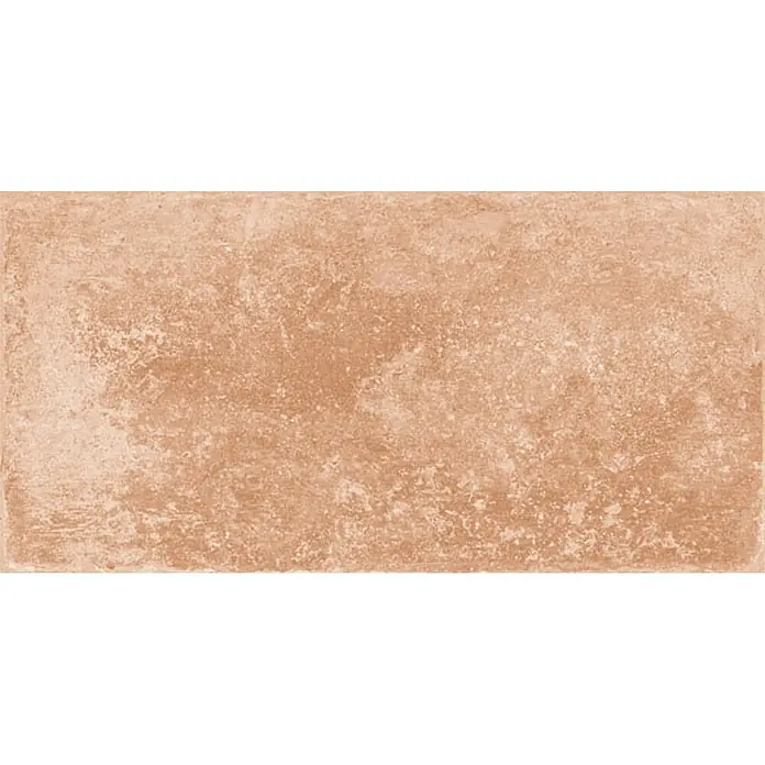 Feinsteinzeug in Terrakottaoptik 15x30, 20 mm, rutschhemmend -  - Rechteckige, texturierte rotbraune Keramikfliese mit gealterter, abgenutzter Optik.