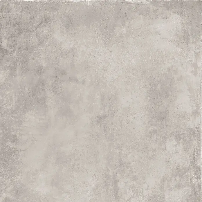 Feinsteinzeug in gewachster hellgrauer Betonoptik 120x120 - Ital. Fliesen -  - Hellgraue, strukturierte Betonoberfläche mit feinen Rissen, ideal für moderne Boden- oder Wandgestaltung.