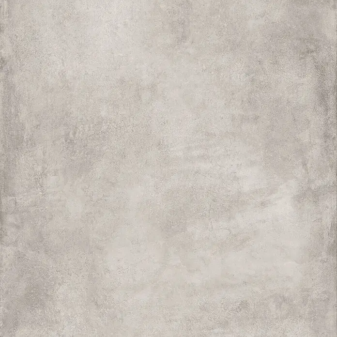 Feinsteinzeug in gewachster hellgrauer Betonoptik 120x120 - Ital. Fliesen -  - Hellgraue Betontextur mit subtilen Variationen und feinen Rissen.