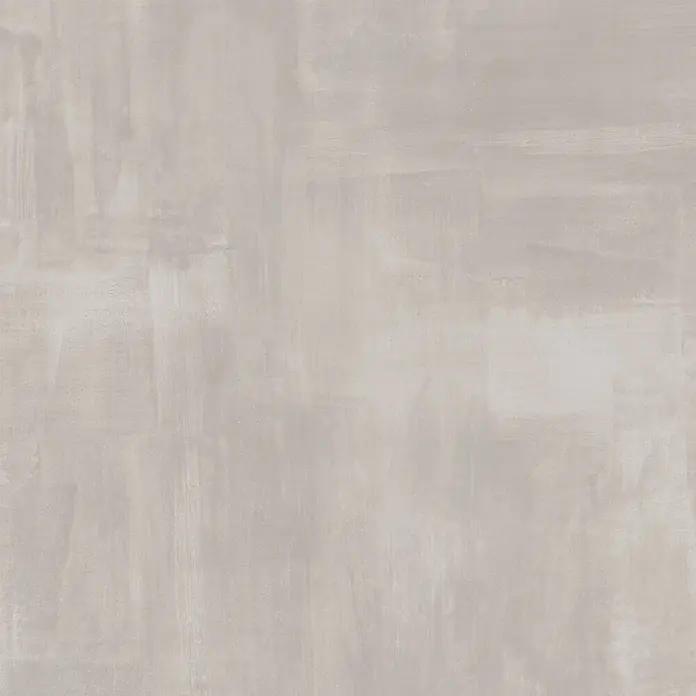 Feinsteinzeug in gebürsteter grauer Betonoptik 80x80 - Italienische Fliesen -  - Helle, greige Betonoptik-Textur mit subtilen Pinselstrichen.