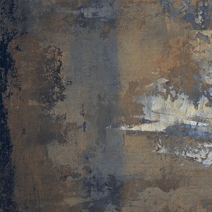 Feinsteinzeug in industrieller Corten Betonoptik 60x60 - Ital. Fliesen -  - Verwitterte industrielle Textur in Dunkelbraun und Blaugrau mit Rost- und hellen Akzenten.